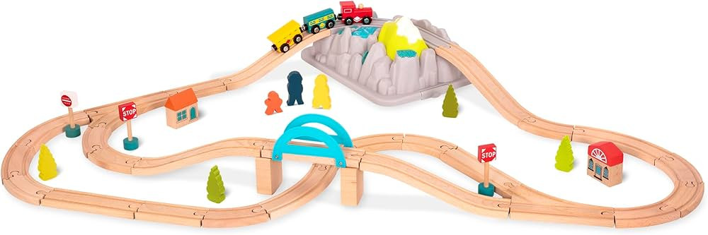 B. toys- Wood & Wheels Train Set- 47pc Wooden Train Set- Train Tracks & Accessories – Storage B... | Amazon (US)