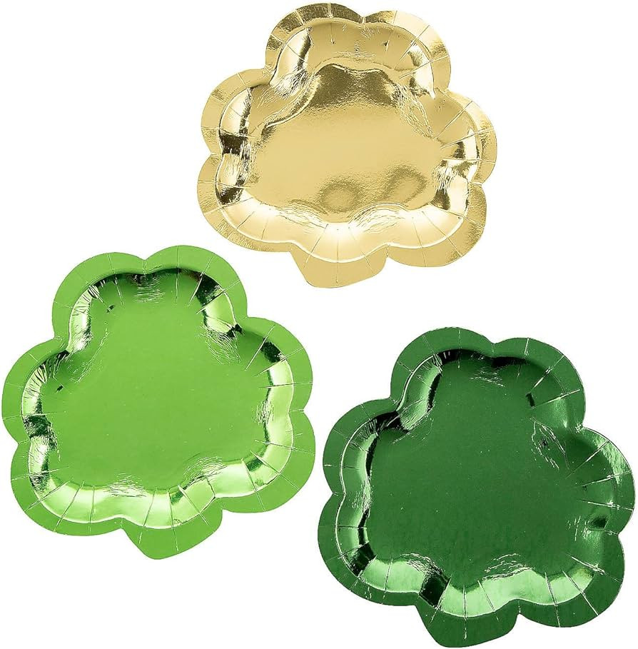 Fun Express Shamrock Foil Paper Dessert Plates - Shamrock Shaped Disposable Paper Plates - Tablew... | Amazon (US)