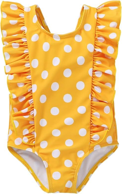 Newborn Baby Girl Ruffle Swimsuit Infant Toddler One Piece Floral Bikini Beach Bathing Swimwear Set | Amazon (US)