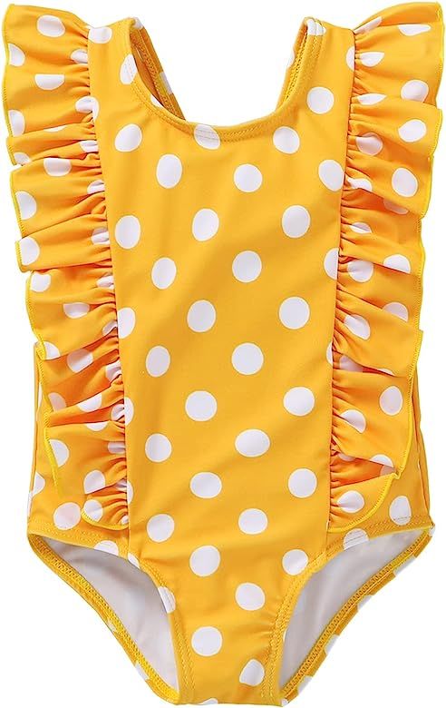 Newborn Baby Girl Ruffle Swimsuit Infant Toddler One Piece Floral Bikini Beach Bathing Swimwear Set | Amazon (US)