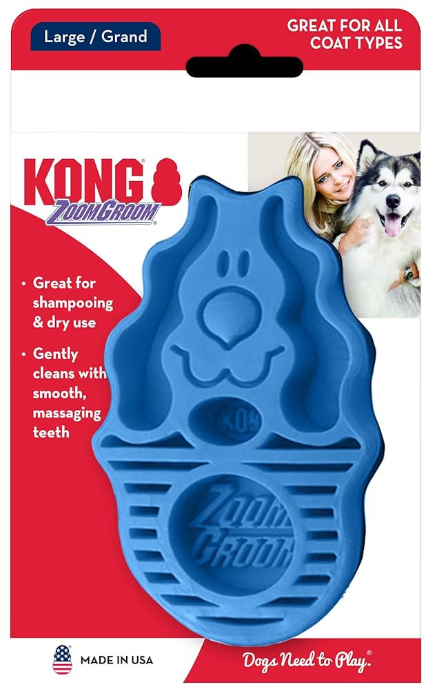 KONG - Zoom Groom Dog Brush, Groom and Massage While Removing Loose Hair and Dead Skin - Blue | Amazon (US)
