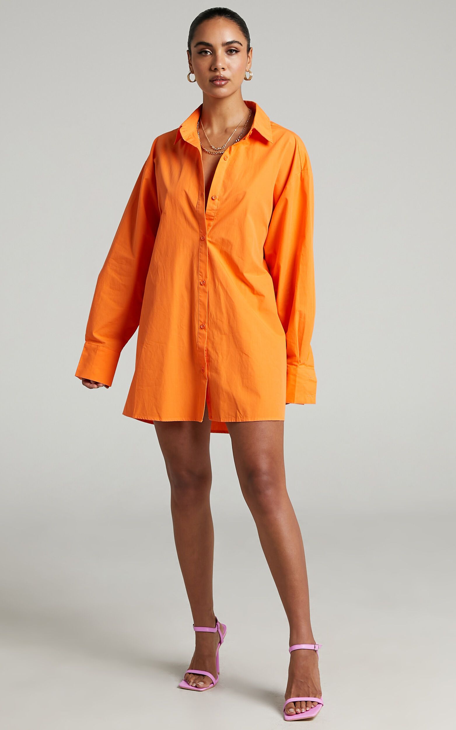 Harriet Oversized Long Sleeve Button Up Shirt in Orange | Showpo | Showpo - deactived