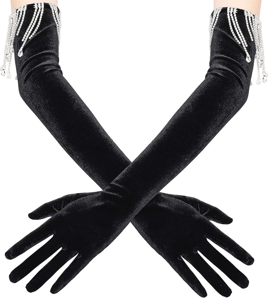 BABEYOND Long Opera Party Gloves 1920s Flapper Gatsby Accessories Velvet Stretchy Elbow Gloves | Amazon (US)