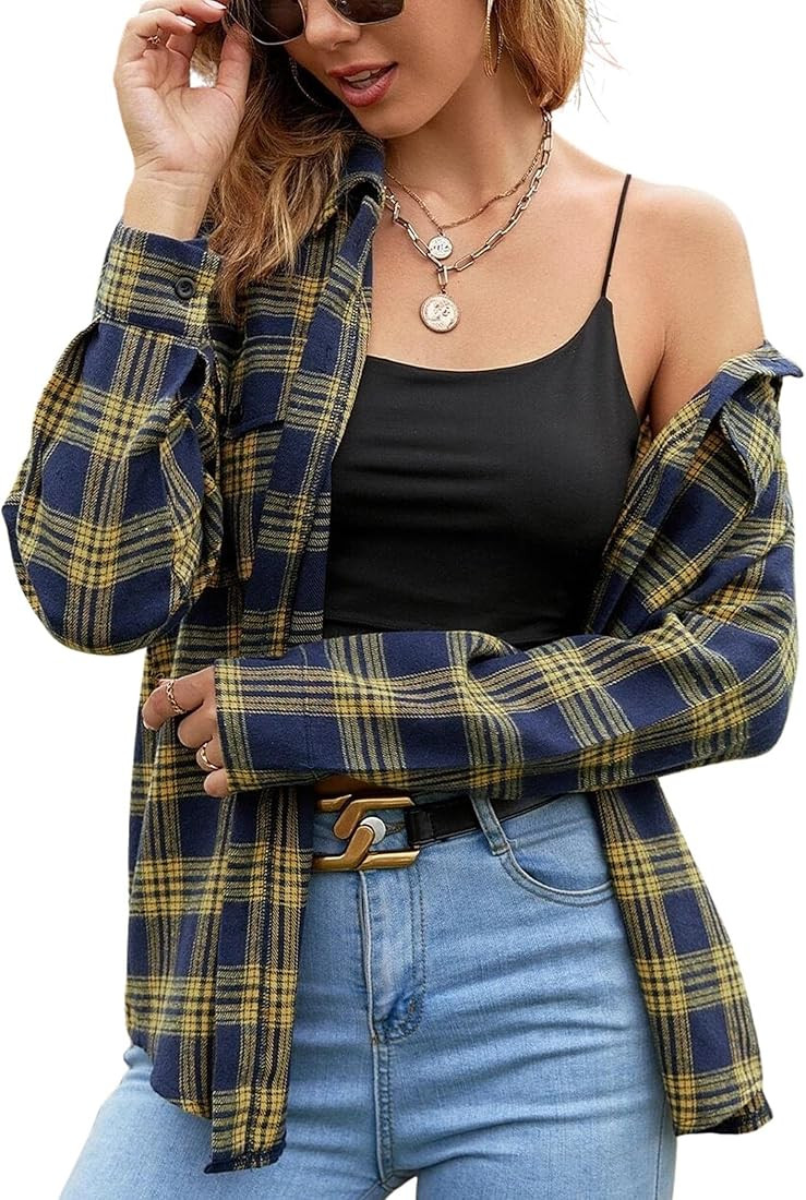 Zeagoo Womens Flannel Shirts Long/Roll Up Sleeve Collared Button Down Plaid Shirt Casual Work Top... | Amazon (US)