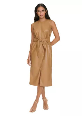 Calvin Klein Women's Sleeveless Solid Faux Leather Fit and Flare Midi Dress | Belk