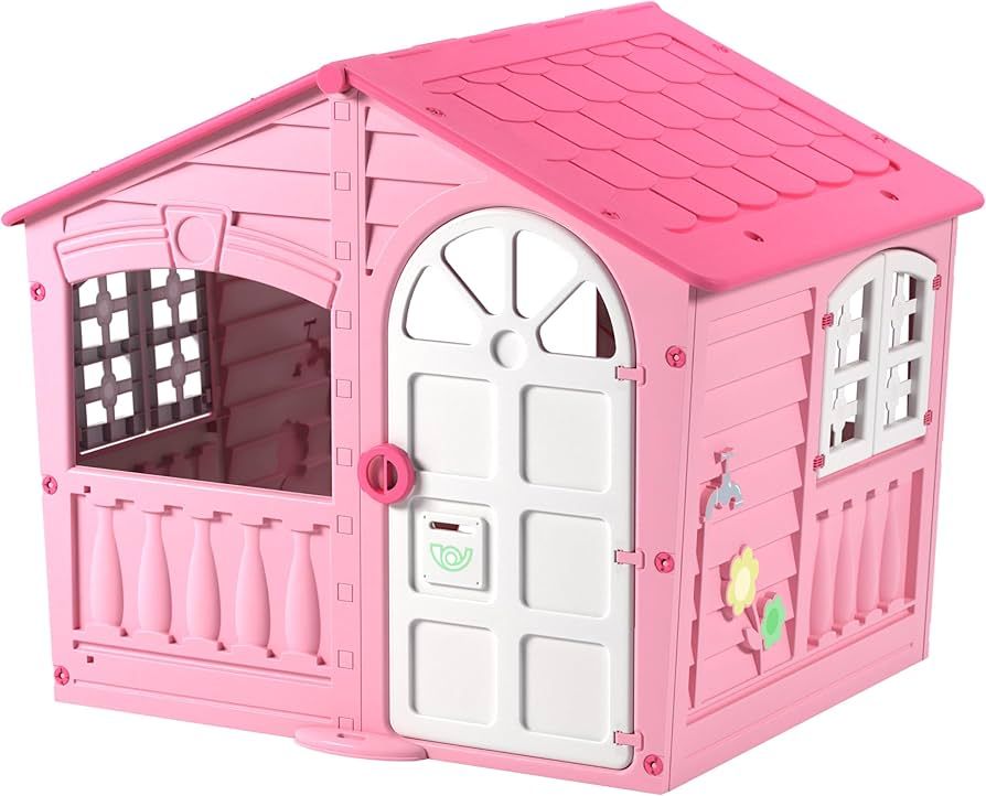 House of Fun Playhouse for Kids – Indoor Outdoor – Working Door and Windows – Pink and Whit... | Amazon (US)