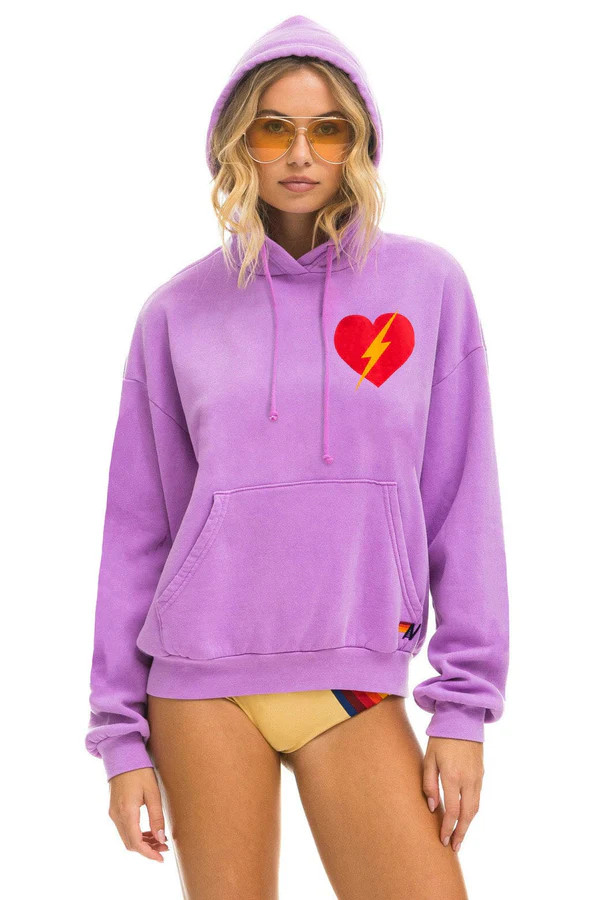 BOLT HEART PULLOVER RELAXED HOODIE - NEON PURPLE | Aviator Nation