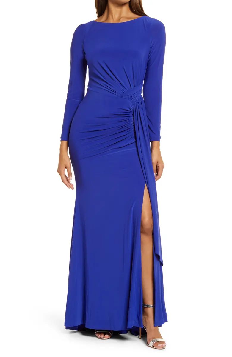 Drape Front Long Sleeve Jersey Gown | Nordstrom | Nordstrom