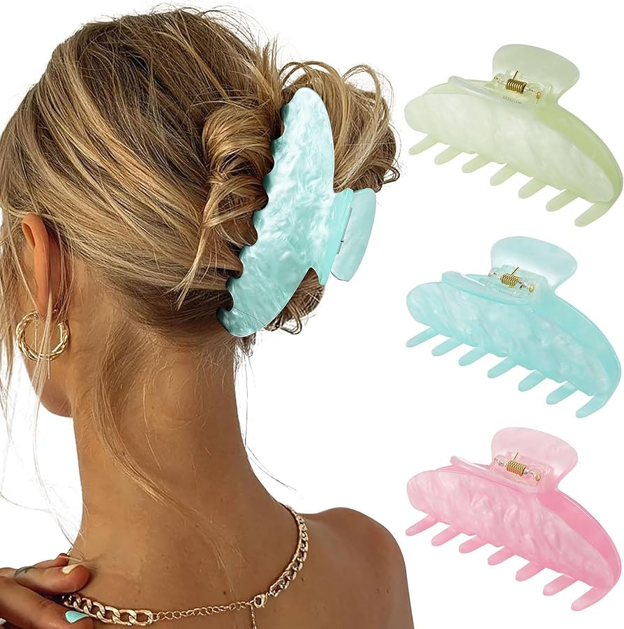 HAIMEIKANG 3 Pcs Hair Claw Clips for Women, 4 Inch Large Marble Claw Clips for Thick Thin Hair, N... | Amazon (US)