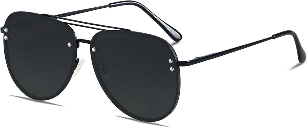 ANDWOOD Oversized Aviator Sunglasses for Women Men Big Large Rimless Metal Frame with Spring Hing... | Amazon (US)