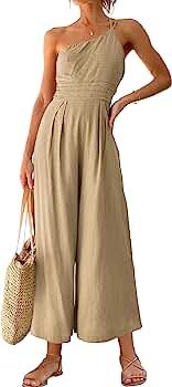 LOGENE Women's Summer Straps One Shoulder Dressy Casual Wide Leg High Waist Jumpsuit Romper with ... | Amazon (US)
