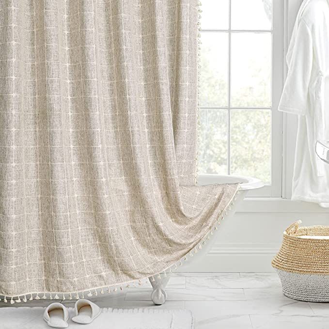 MitoVilla Boho Farmhouse Shower Curtain Set, Modern Cotton Linen Fabric Shower Curtains for Neutr... | Amazon (US)