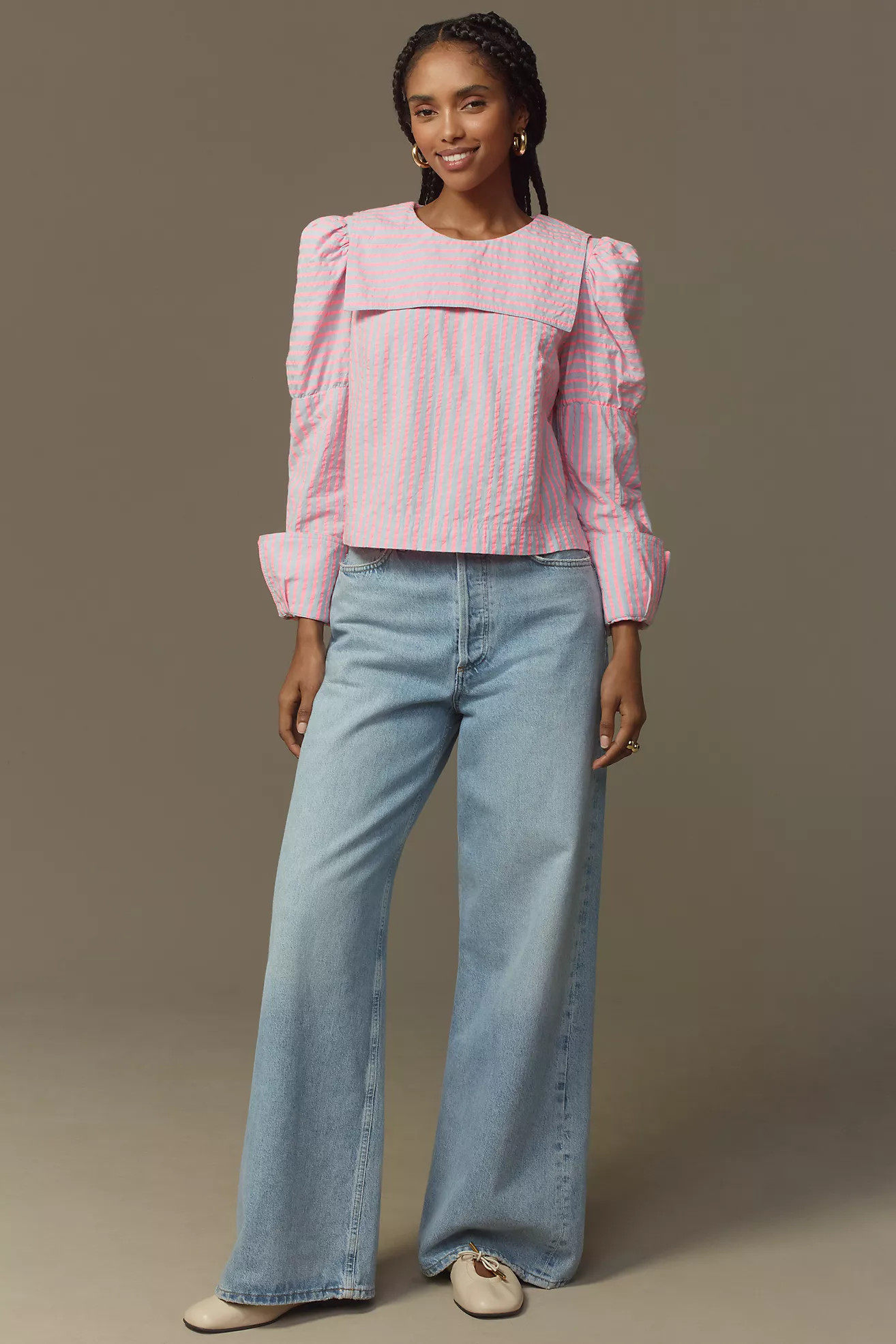 Maeve Puff-Sleeve Seersucker Blouse | Anthropologie (US)
