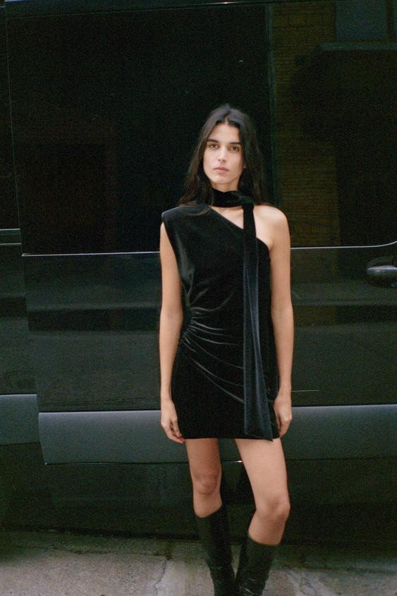 SHORT VELVET SCARF DRESS | Zara US