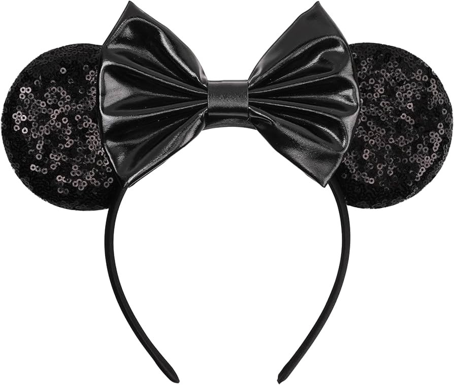 Mouse Ears Headband - Velvet Hair Bow Headwear with Sparkle Sequins for Women, Girls & Boys (Blac... | Amazon (US)