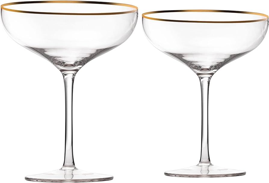 The Wine Savant Colored Crystal Gilded Rim Coupe Glass, Large 9oz Cocktail & Champagne Glasses 2-... | Amazon (US)