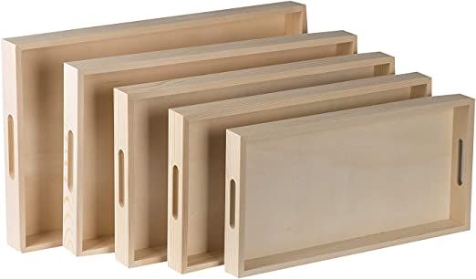 Hammont Wooden Nested Serving Trays - Five Piece Set of Rectangular Shape Wood Trays for Crafts w... | Amazon (US)