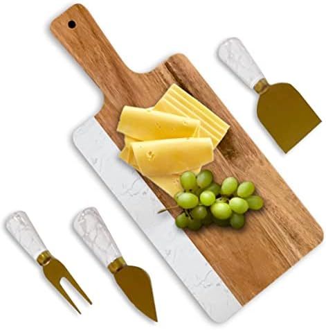 Zarammark Acacia and Marble Cheeseboard with Knives set with smooth Cutting Surface, water Resist... | Amazon (US)