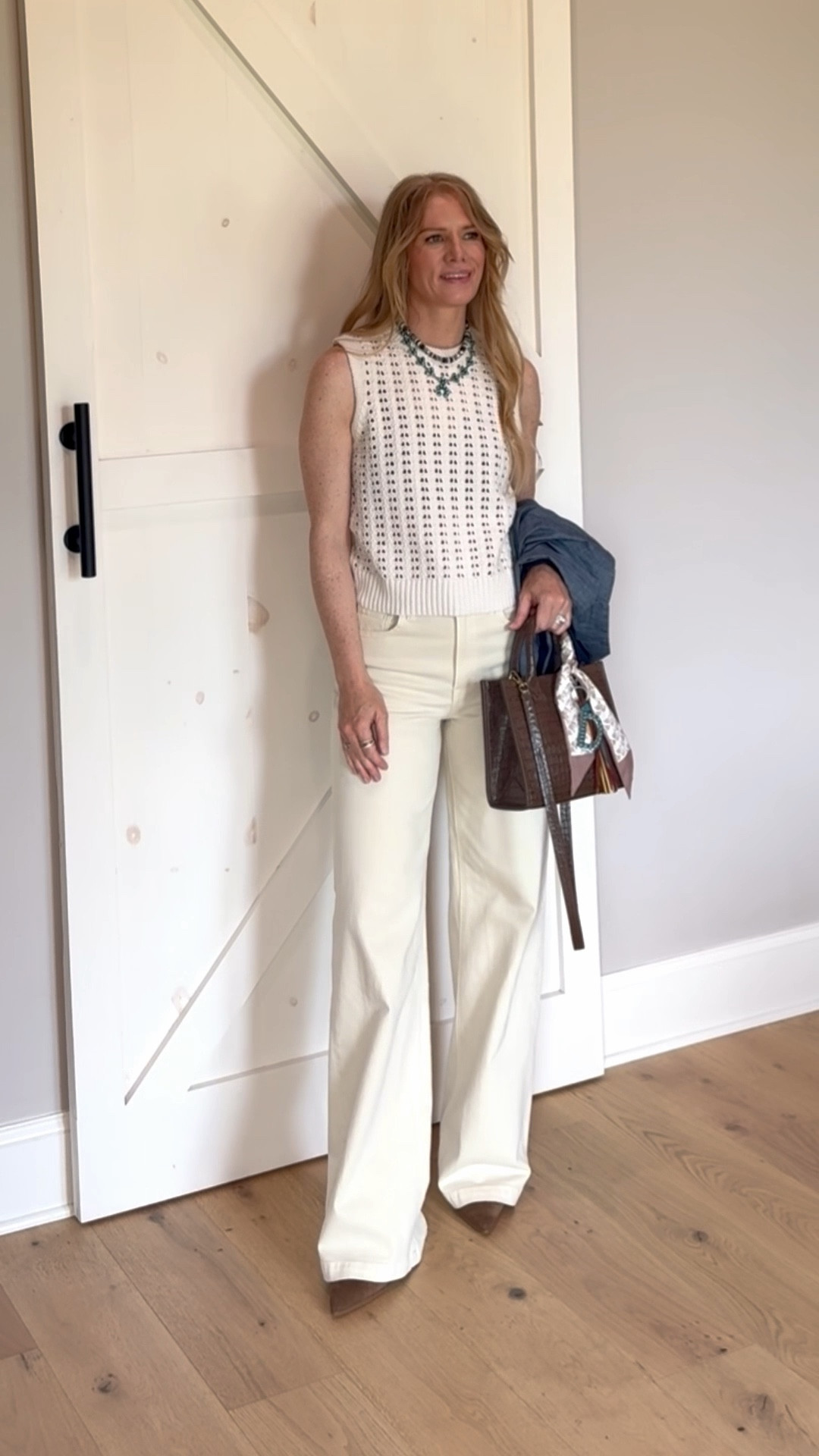 #datenight outfit

Size reference 5’ 9” 140 lbs

Open knit sleeveless sweater - small

Off white jeans - 2 tall

Chambray linen blazer - medium

Western mules - size up


🔍date night outfits. White jeans outfits. Gap jeans. Summer outfits. Target tops. Western style. Western chic. All white outfits. Western chic. 



#LTKSaleAlert #LTKFindsUnder50 #LTKOver40