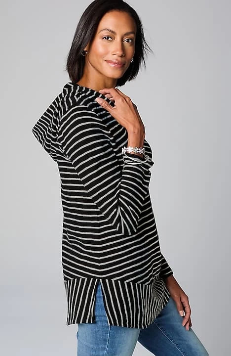 Mixed-Stripes Hooded Tunic | J. Jill