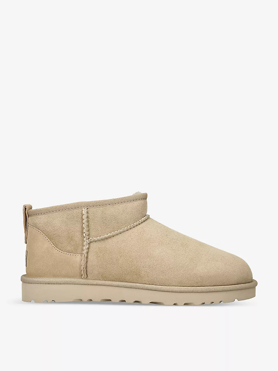 UGG Classic Ultra Mini logo-patch suede and shearling ankle boots | Selfridges