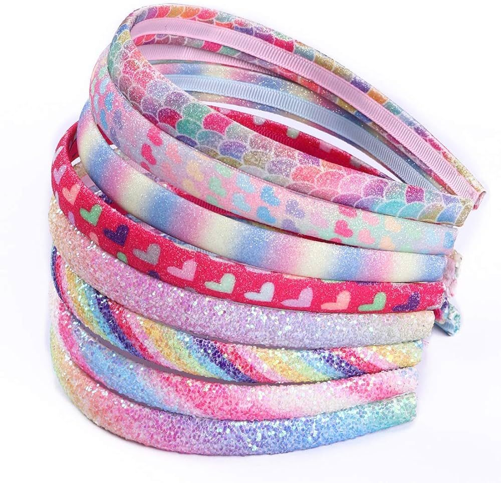 Rainbow Headbands 8 Pcs Sweet Hairband Children Head Bands For Girls Sequin Printed Heart Mermaid... | Amazon (US)