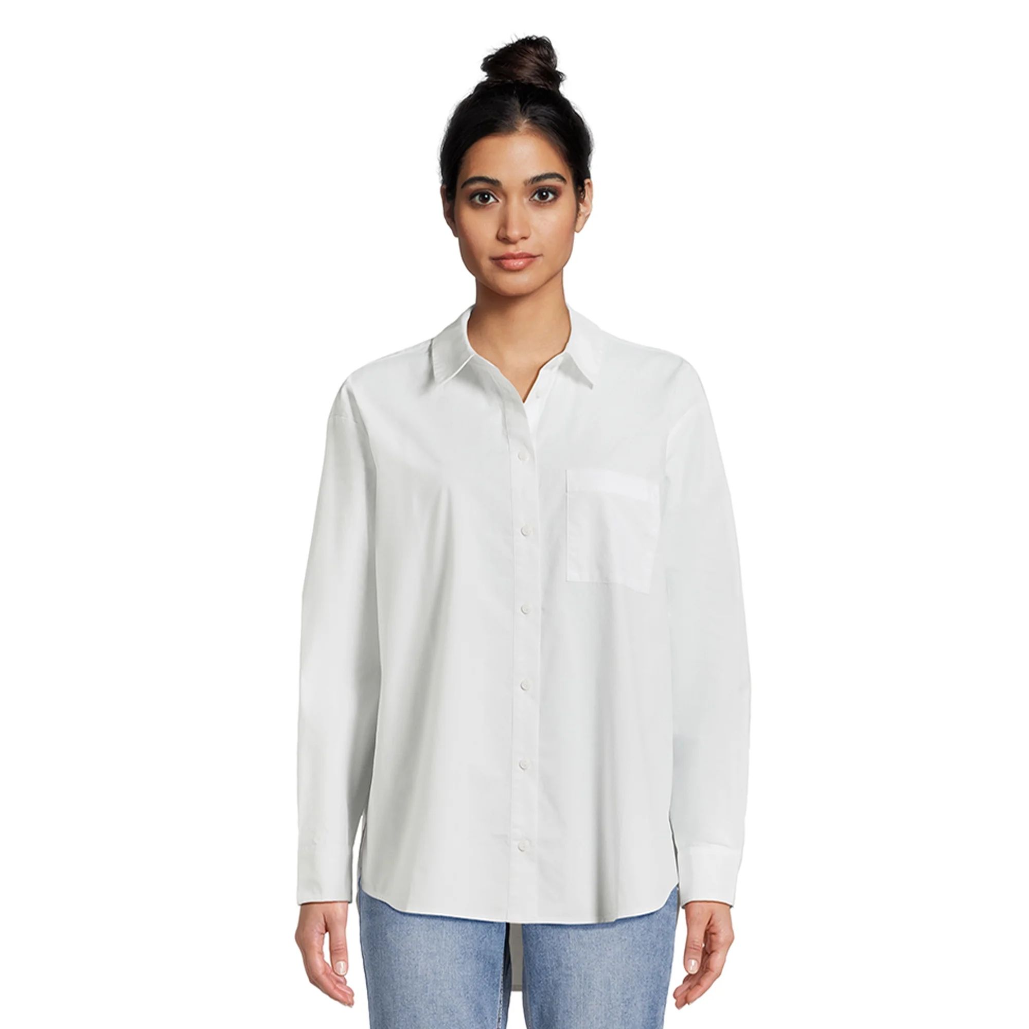 Time and Tru Women's Oversized Button Front Shirt, Sizes XS-XXXL | Walmart (US)