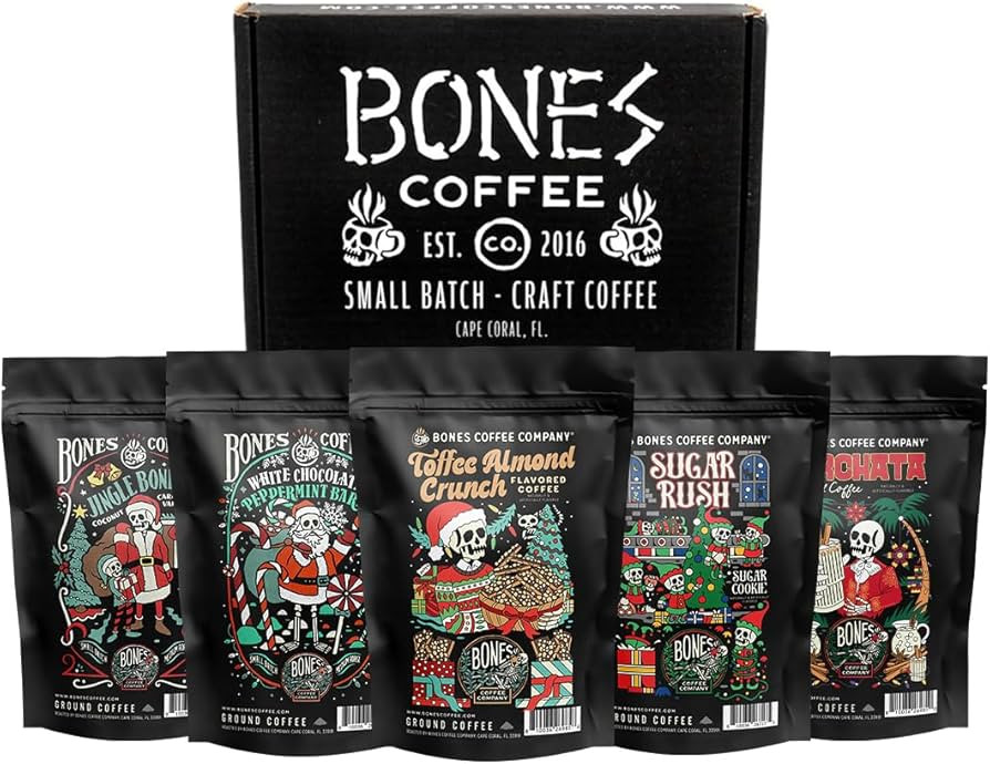 Bones Coffee Company Holiday Favorites Bundle, 5 Assorted Flavored Coffee Low Acid Medium Roast A... | Amazon (US)