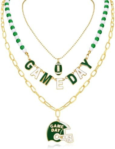 Artlunar Game Day Necklace Stack Football Necklace for Women Stackable Charm Necklace Game Day Ac... | Amazon (US)