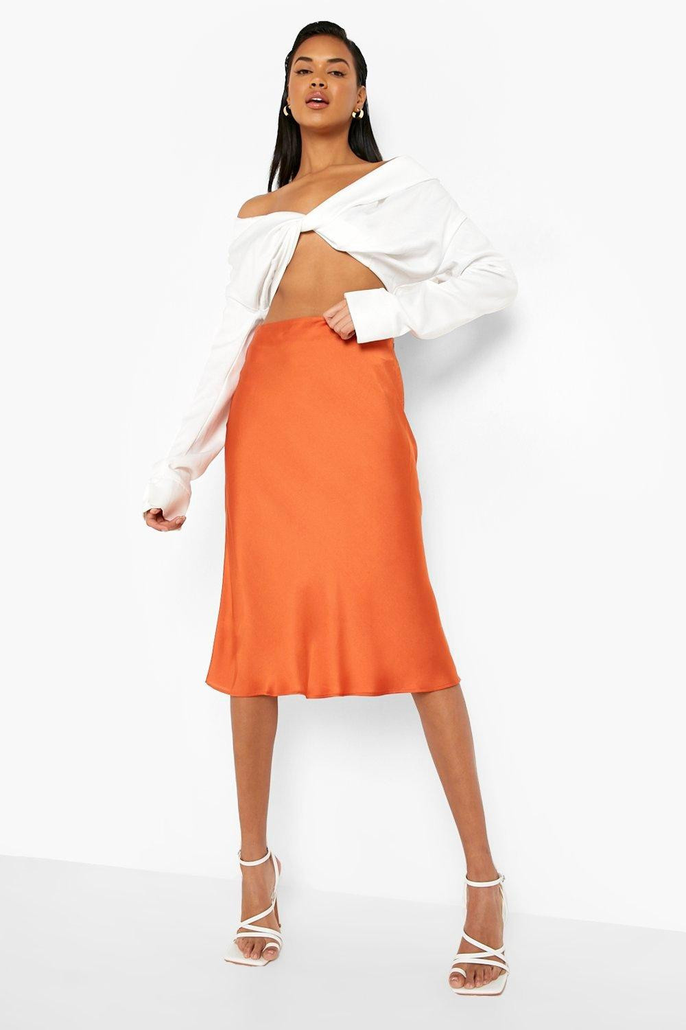 Womens Satin Midi Skirt - Orange - 6 | Boohoo.com (US & CA)