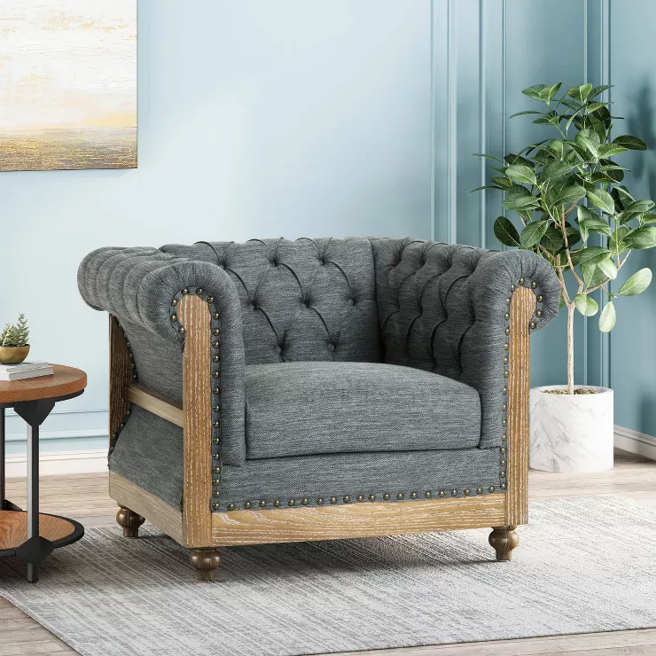 Voll Chesterfield Tufted Fabric Club Chair with Nailhead Trim - Christopher Knight Home | Target