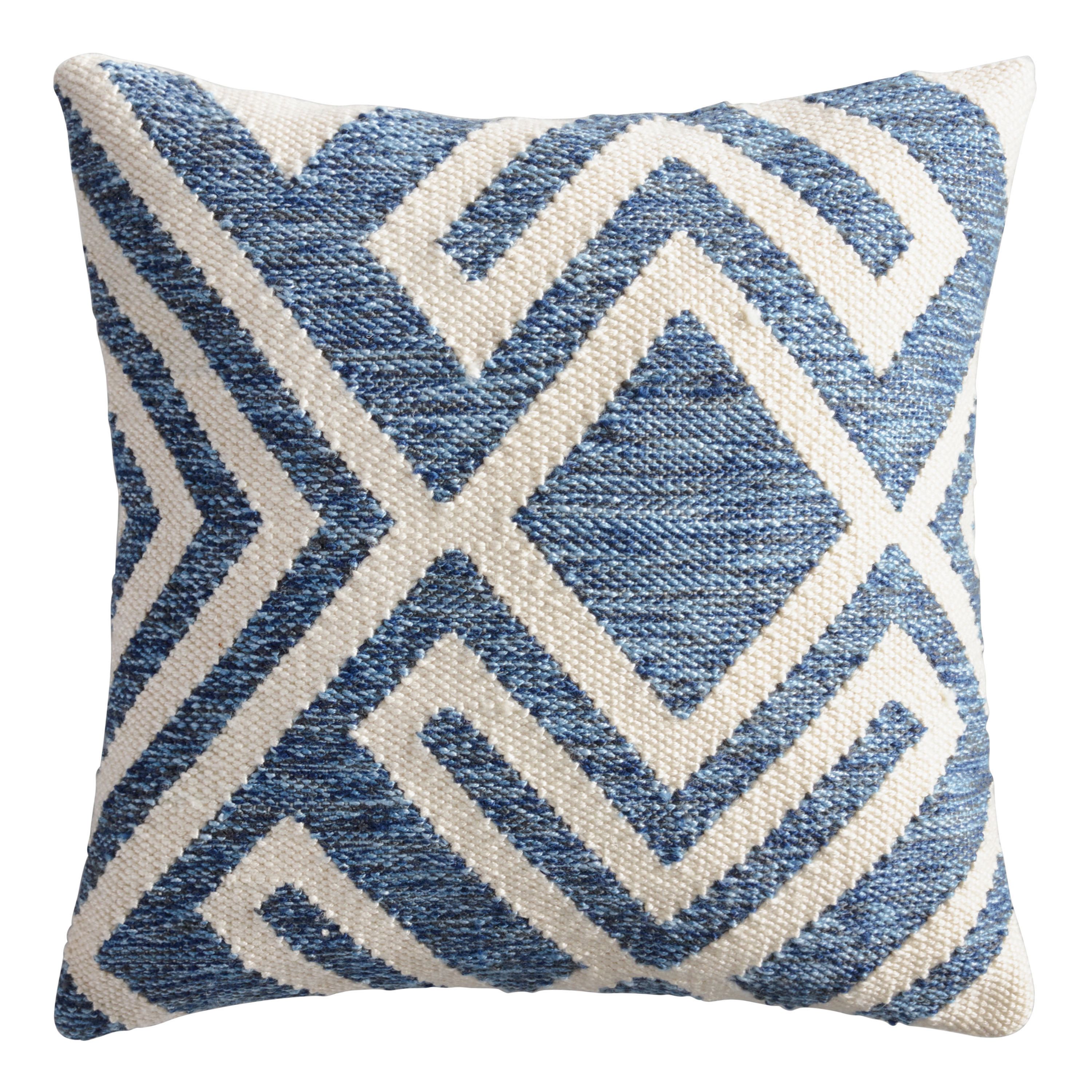 Blue and Ivory Geometric Indoor Outdoor Throw Pillow | World Market