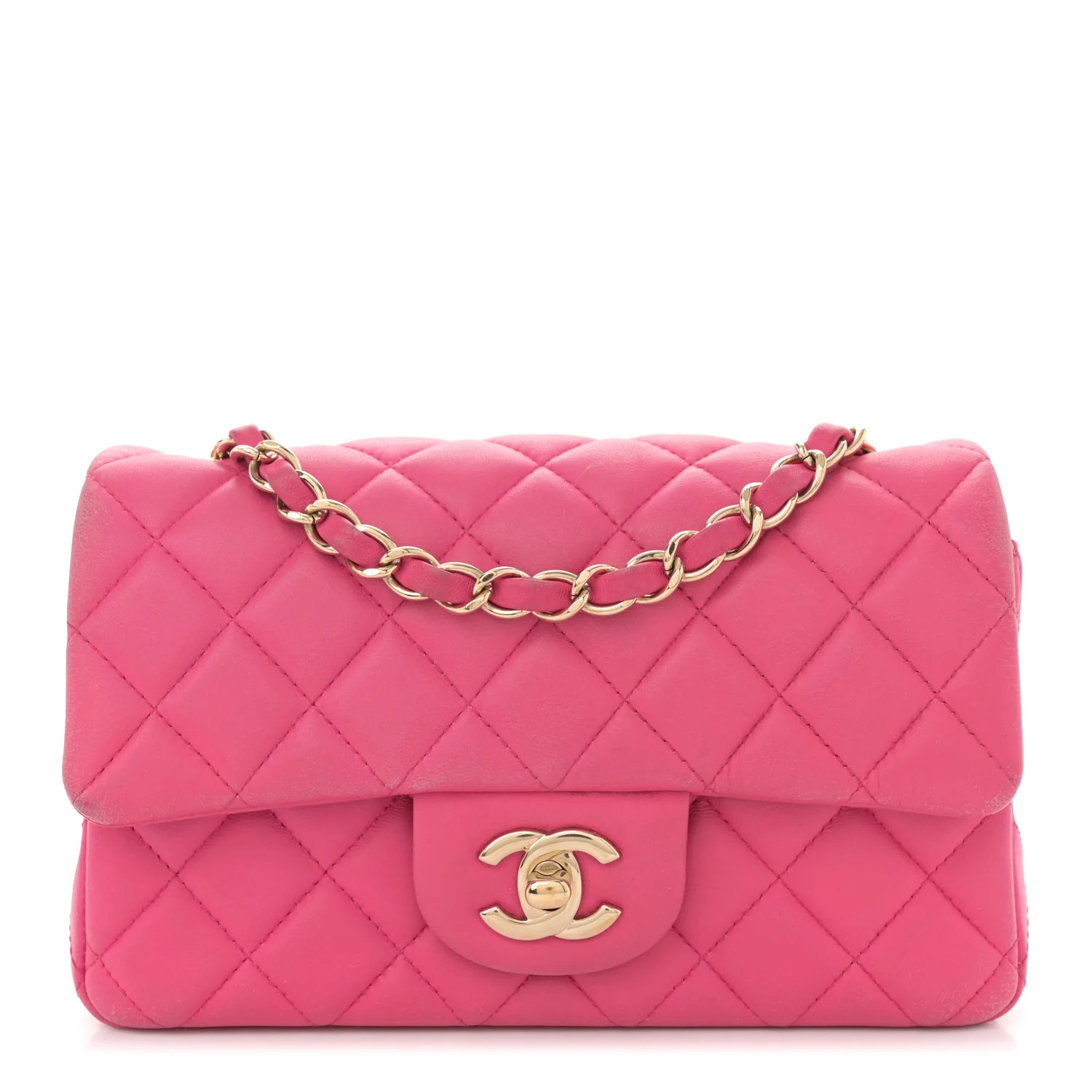 Lambskin Quilted Mini Rectangular Flap Fuchsia | FASHIONPHILE (US)