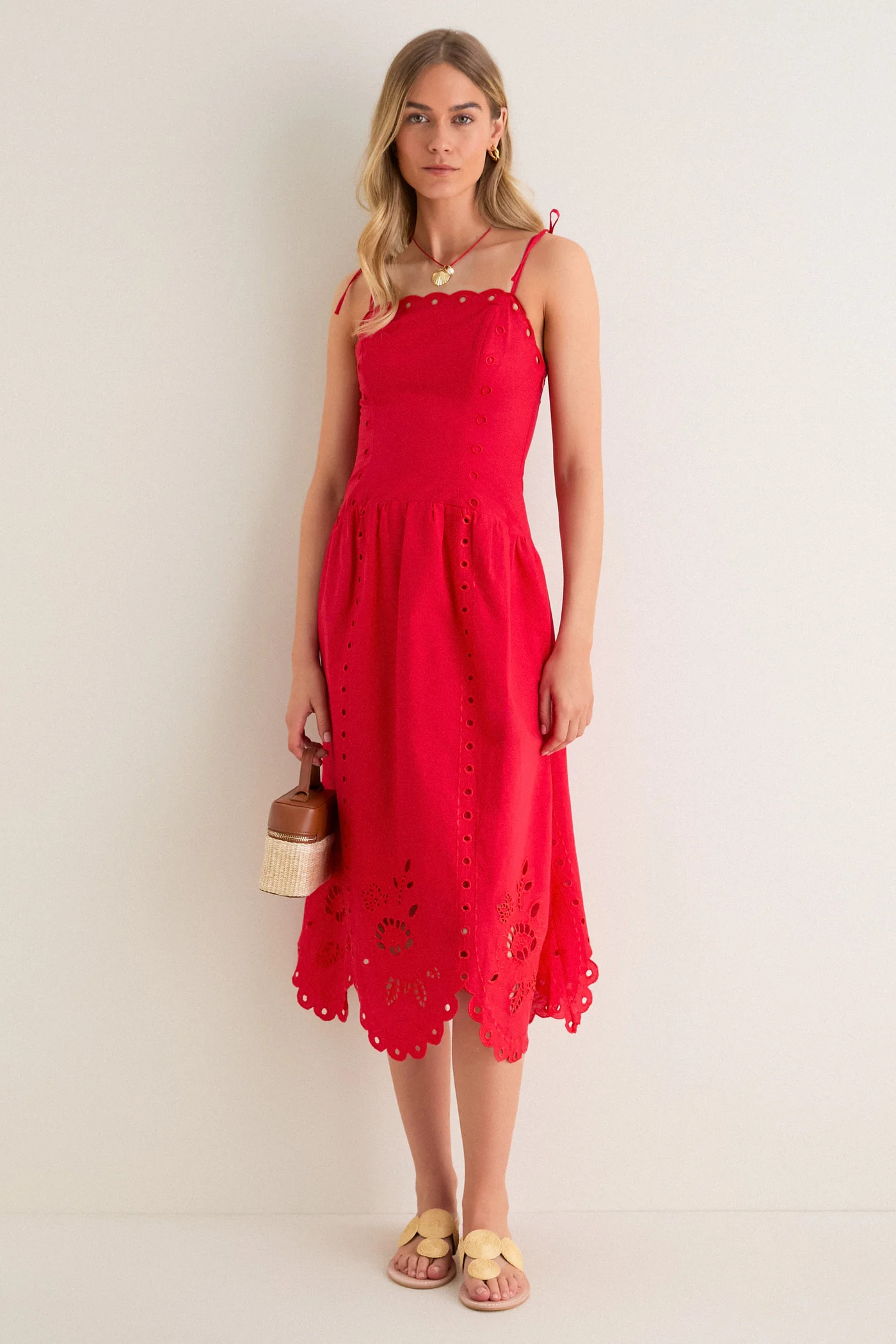 Red Eyelet Detail Midi Dress | Tuckernuck (US)