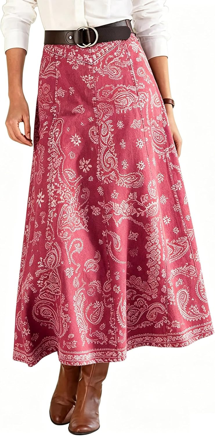 yoeasy Women's Vintage Denim Maxi Skirt Casual High Waist Flowy Swing A-Line Long Jean Skirt | Amazon (US)