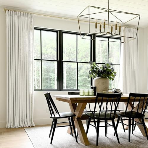 TWOPAGES Pinch Pleated Curtain 84 Inches Long Beige White Faux Linen Textured Curtain for Living Room, Lined Light Filtering Drape (1 Panel, 26W x 84L) | Amazon (US)