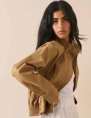 Camel Funnel Neck Trinity Bomber Jacket | Nobody's Child