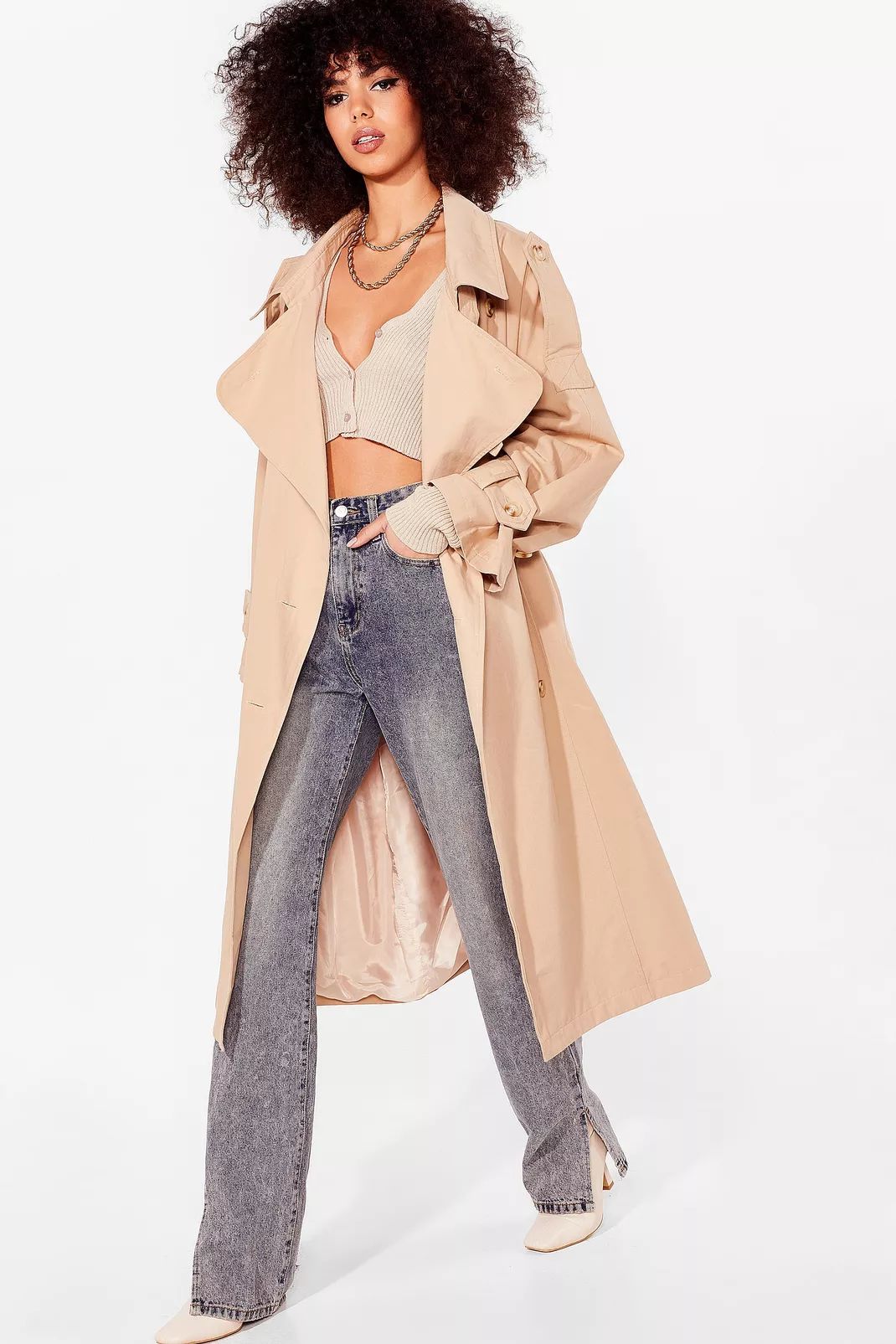 Oversized Belted Longline Trench Coat | Nasty Gal (US)