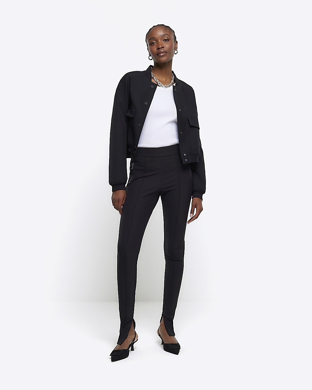 Black split hem leggings | River Island (UK & IE)