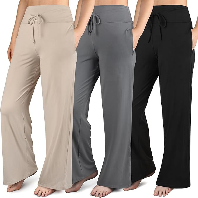 3 Pack Womens Wide Leg Pants with Pockets Comfy Casual Yoga Lounge Pant Sweatpants Loose Pajama P... | Amazon (US)