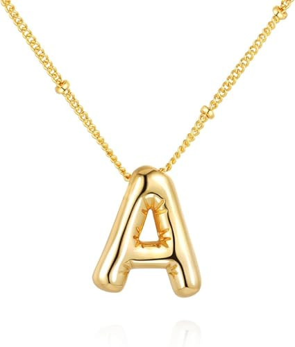 Auzrastia Bubble Letter Necklace - 14K Gold Plated Alphabet Pendant Necklace for Women, Trendy Balloon Initial Jewelry, Stylish Name Pendant for Her(A) | Amazon (US)