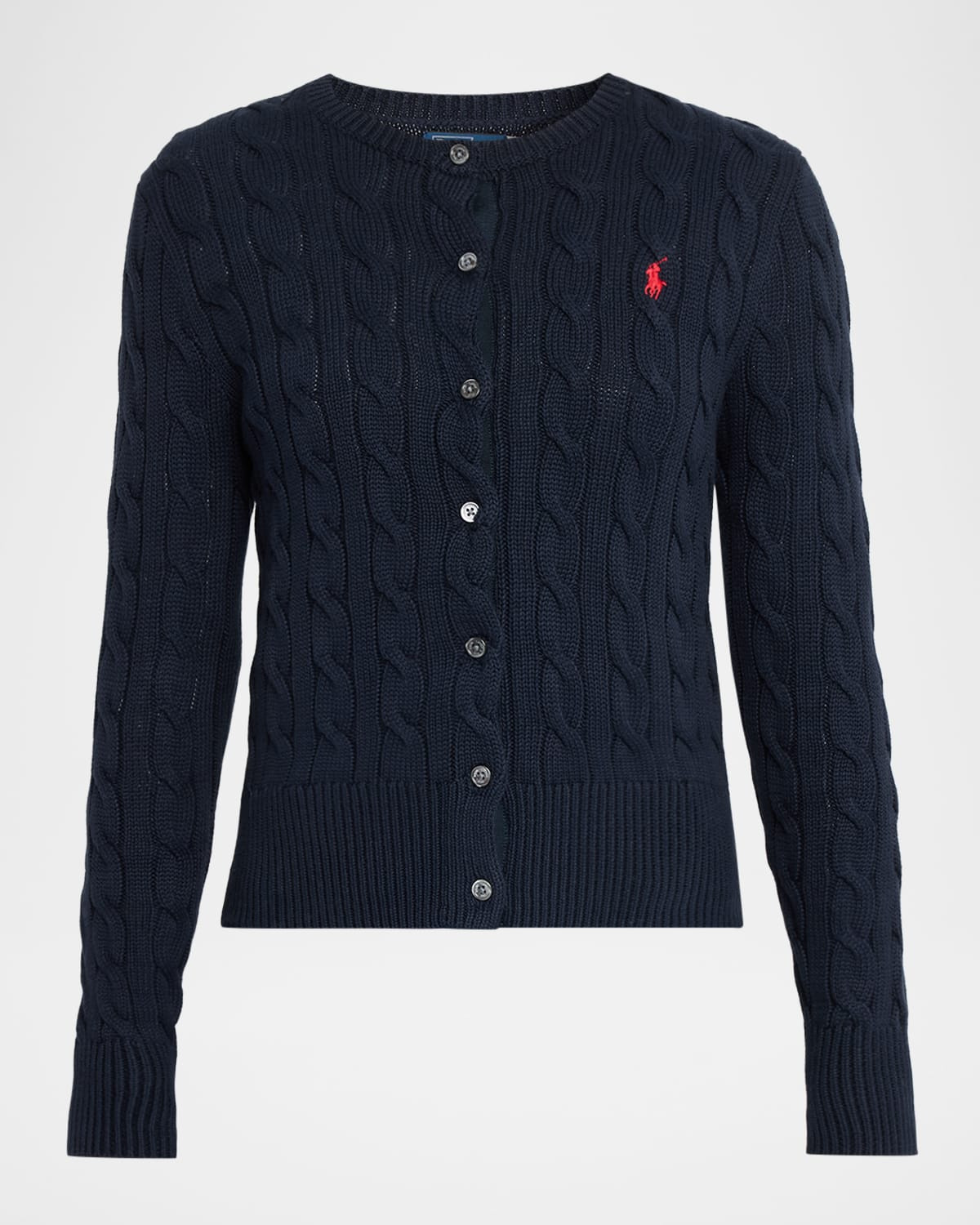 Cable-Knit Cotton Crewneck Cardigan | Neiman Marcus