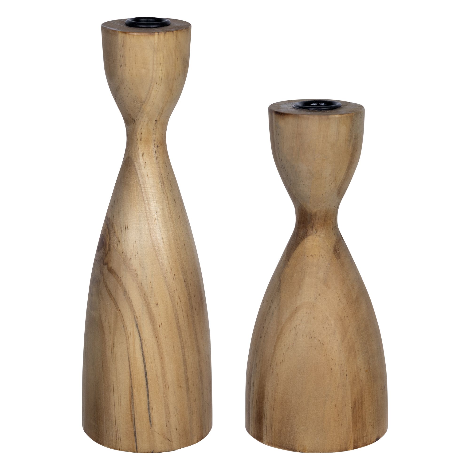 Stratton Home Decor Farmhouse Natural Wood Set of 2 Taper Candle Holders | Walmart (US)