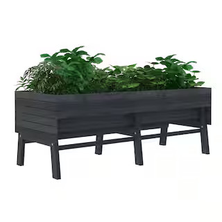 VEIKOUS 71 in. L x 31 in. W Large Wooden Raised Garden Bed Outdoor with Legs and Liner, Dark Gray... | The Home Depot