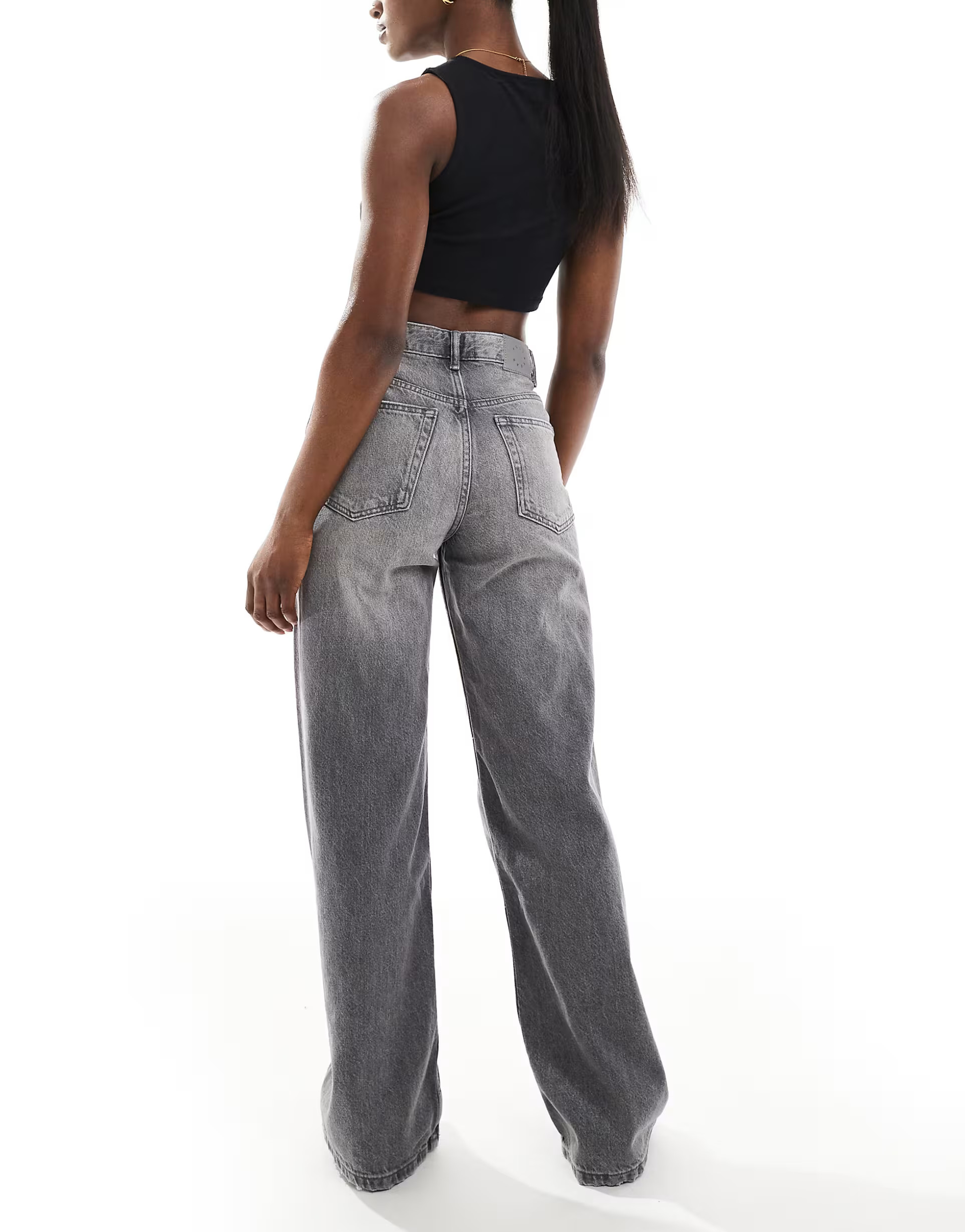 Pull&Bear high rise wide leg jean in dark grey | ASOS (Global)