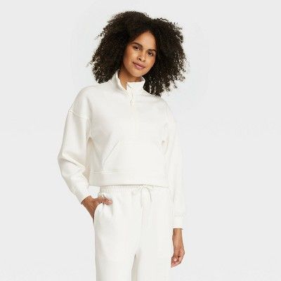 Women's Sandwash Half Zip Pullover - All In Motion™ Cream L | Target