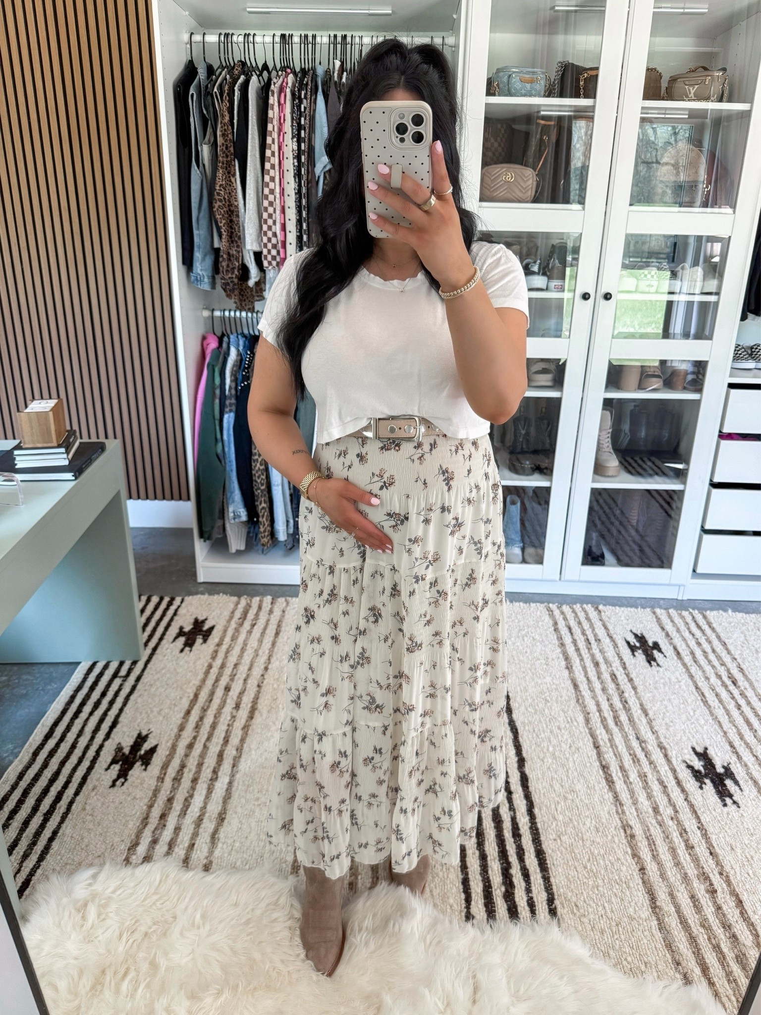 Bump Friendly Church Outfit 🤍

Tee - small
Maxi Skirt - small (flower 203 color option)
Belt - 27-31

The prettiest skirt for spring 😍 it’s bump friendly and so easy to dress up or down! I paired it with a basic white boxy tee and my tecovas cowgirl boots. 🤍

#LTKBump #LTKSeasonal #LTKootd