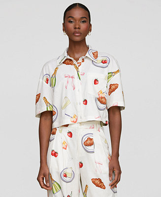 Avec Les Filles Women's Printed Button-Front Camp Shirt - Macy's | Macy's