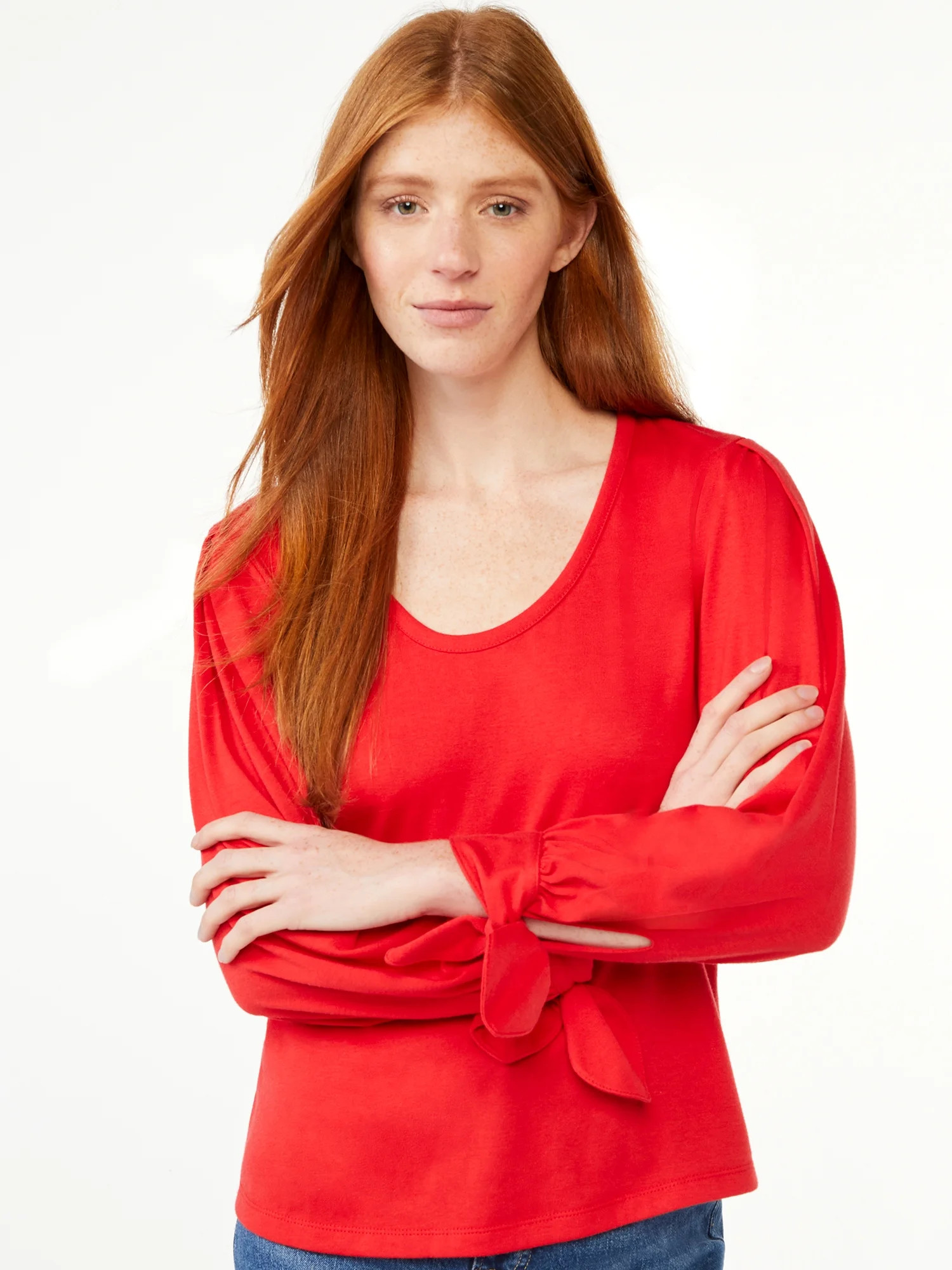 Free Assembly Women's U Neck Pleated Shoulder Top - Walmart.com | Walmart (US)