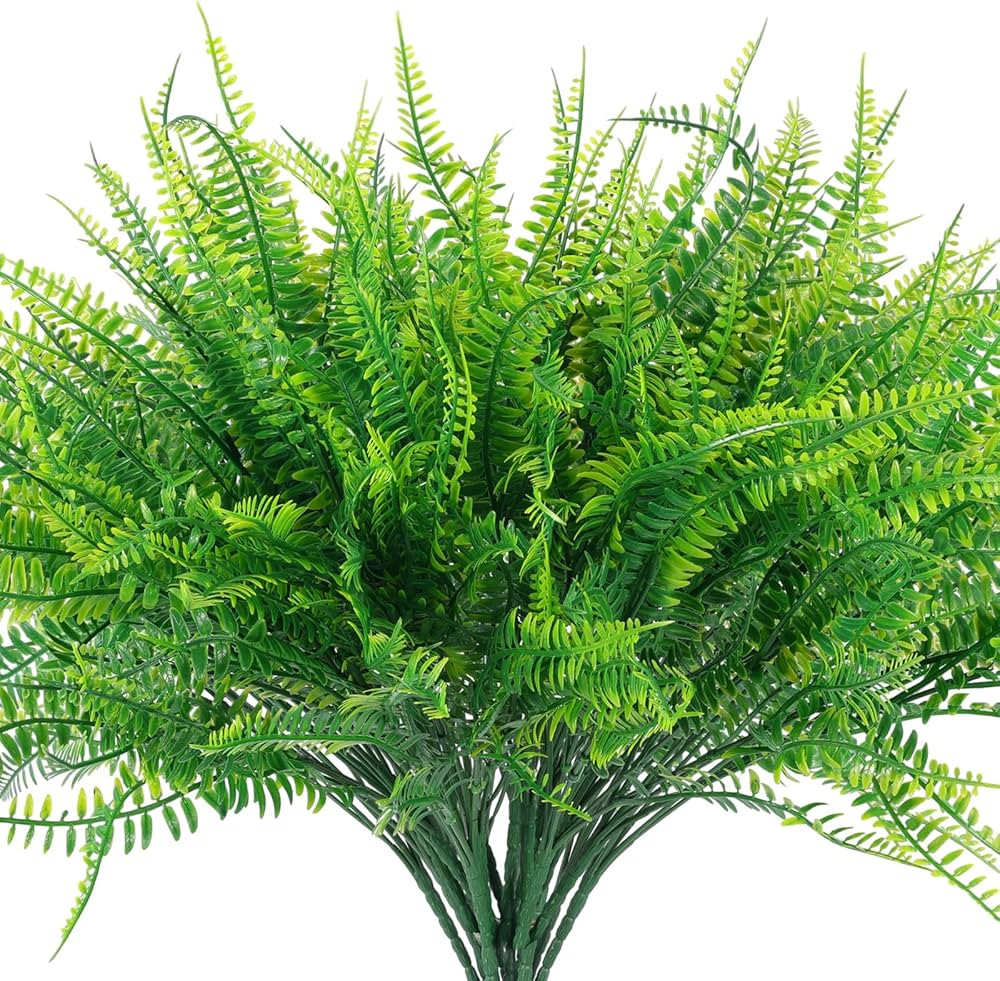 12 Pcs Artificial Outdoor Plants Fake Boston Fern Stems, UV Resistant Faux Artificial Plants Shru... | Amazon (US)